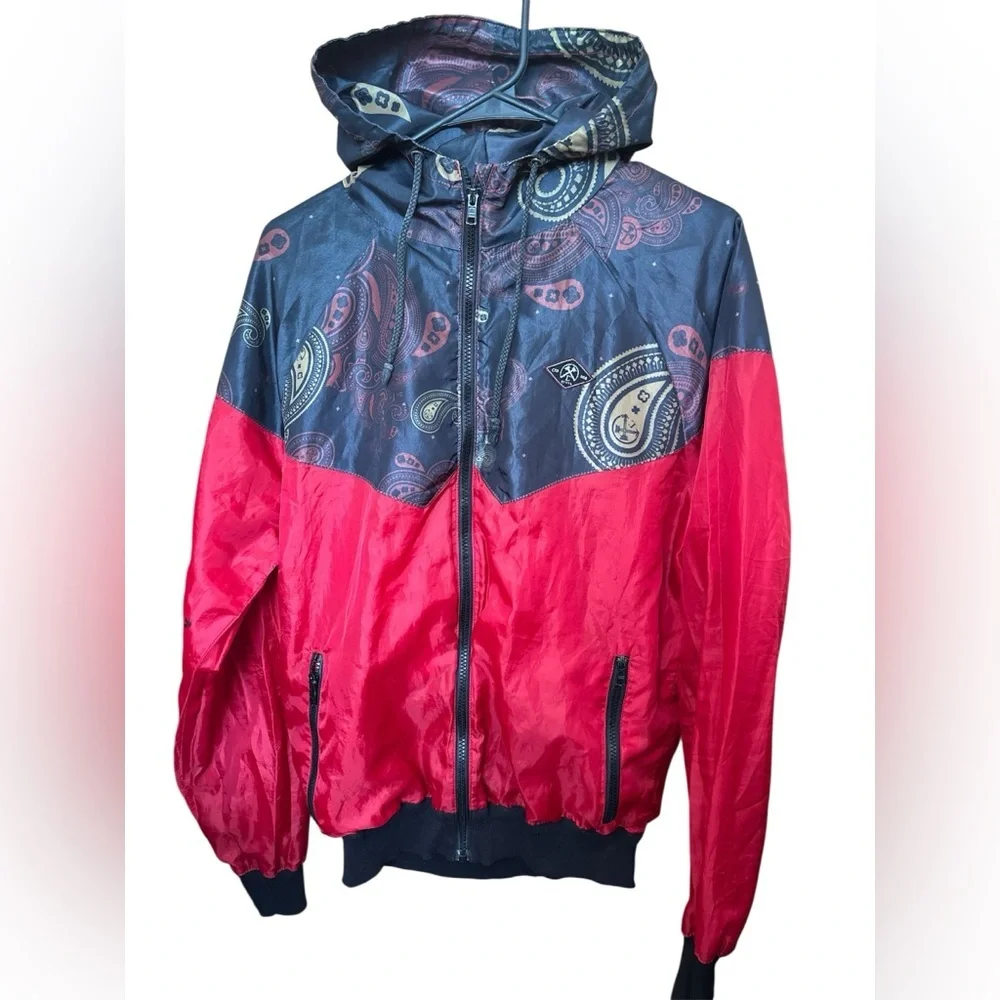 Men's Windbreaker Civil Regime Jacket in Red & Black with Paisley Yoke